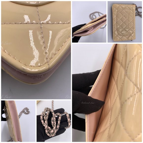 Authentic CHANEL Patent Leather Wallet-on-the-chain WOC Crossbody Flap Bag - Lig - Picture 11 of 15
